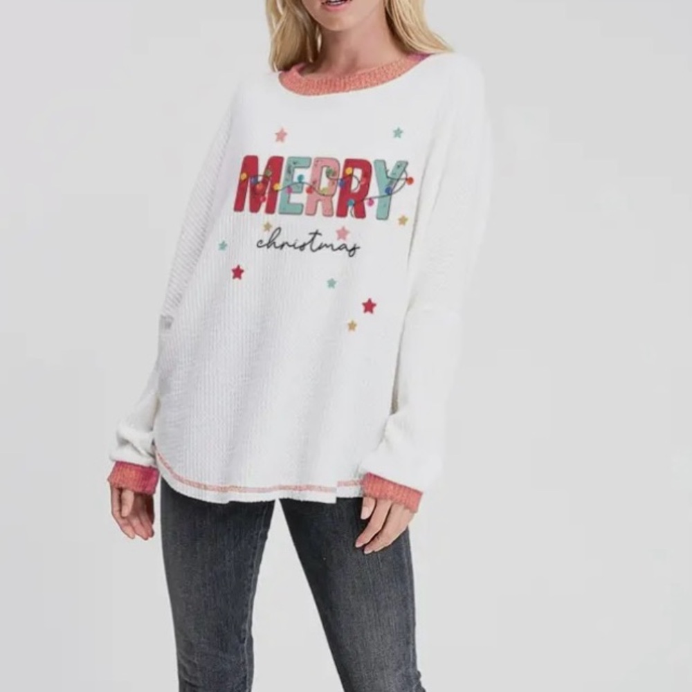 Merry Christmas waffle knit top NWT